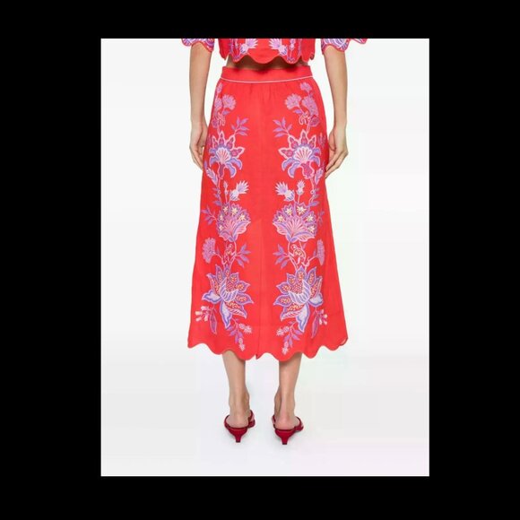 Farm Rio Porcelain Garden Euroflax Premium Linen Embroidered Scallop-Hem Skirt - Picture 3 of 16